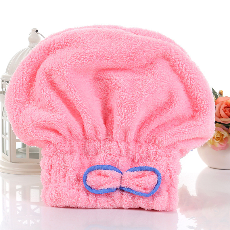 韩国加厚珊瑚绒干发帽 78*29cm强吸水浴帽 韩版超细纤维干发帽：粉色