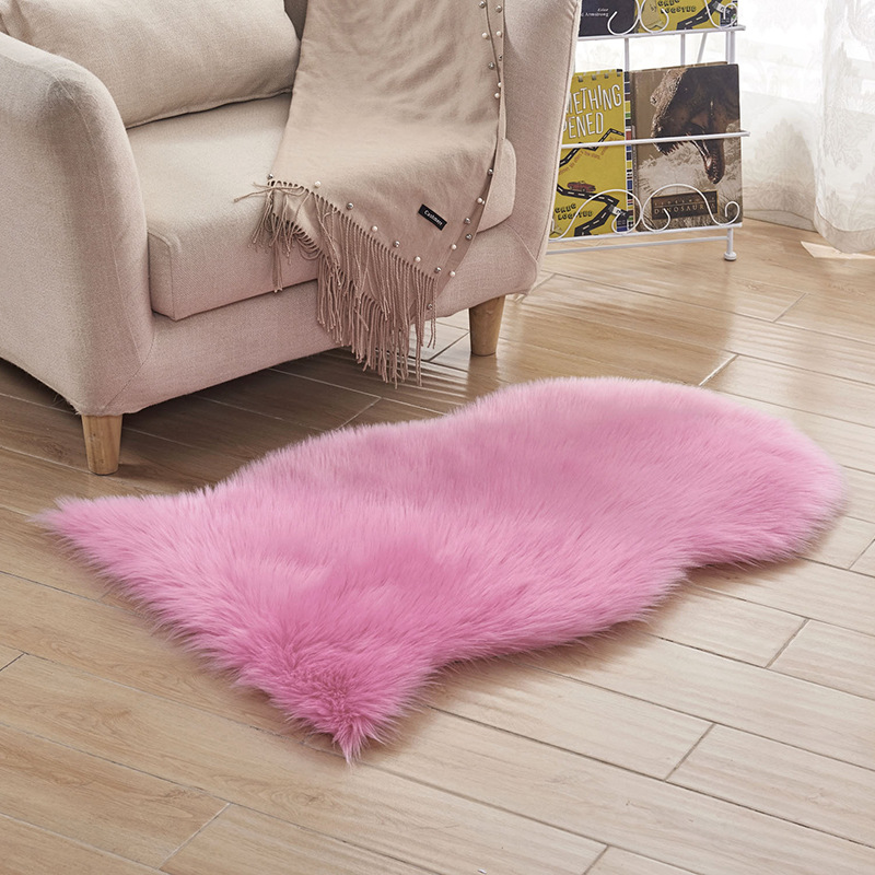 创意床边地毯地垫长毛绒家居茶几沙发脚垫卧室飘窗垫：玫红色