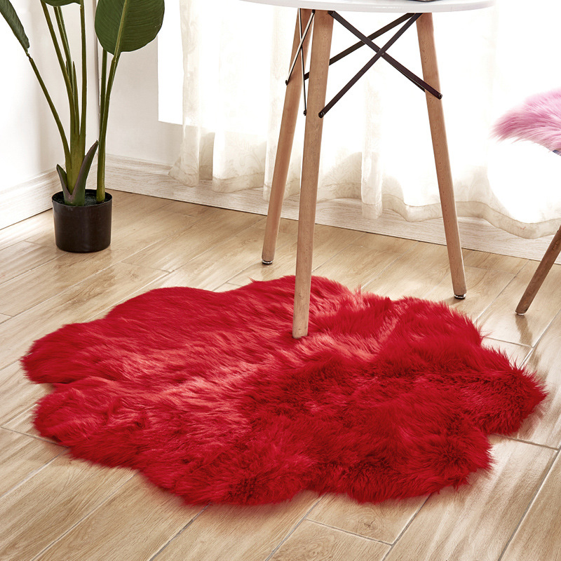 家居仿羊毛地毯卧室客厅地垫飘窗垫办公椅子垫沙发垫：红色