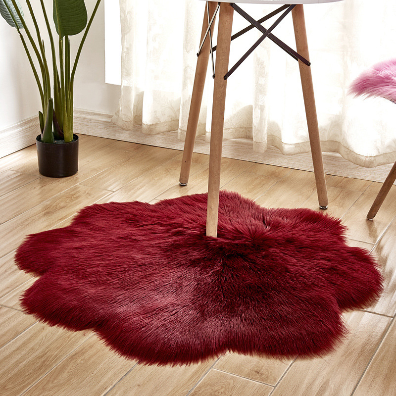 家居仿羊毛地毯卧室客厅地垫飘窗垫办公椅子垫沙发垫：酒红色