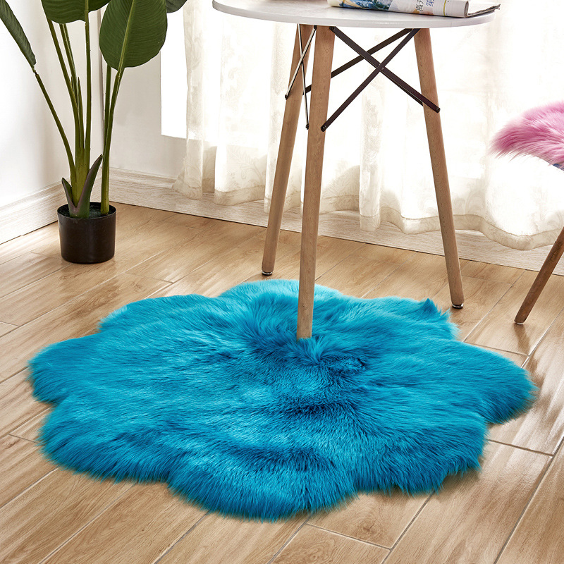 家居仿羊毛地毯卧室客厅地垫飘窗垫办公椅子垫沙发垫：深蓝色