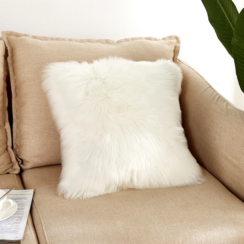 家用简约毛绒靠垫抱枕套可水洗沙发靠垫靠枕不含芯：白色枕套