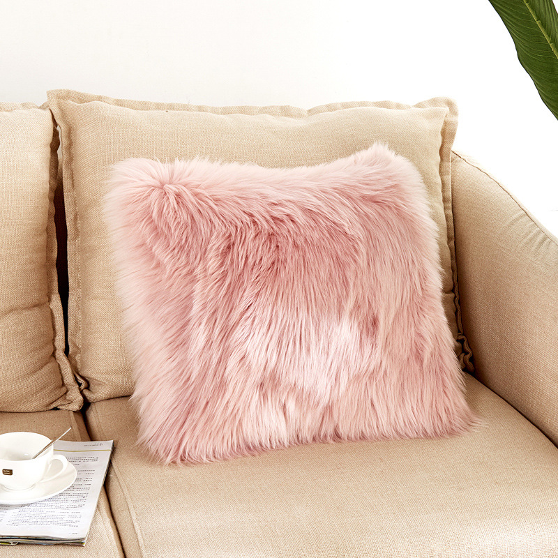 家用简约毛绒靠垫抱枕套可水洗沙发靠垫靠枕不含芯：粉色枕套