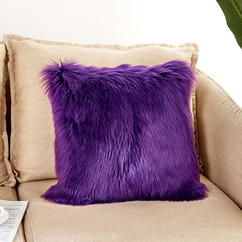 家用简约毛绒靠垫抱枕套可水洗沙发靠垫靠枕不含芯：紫色枕套
