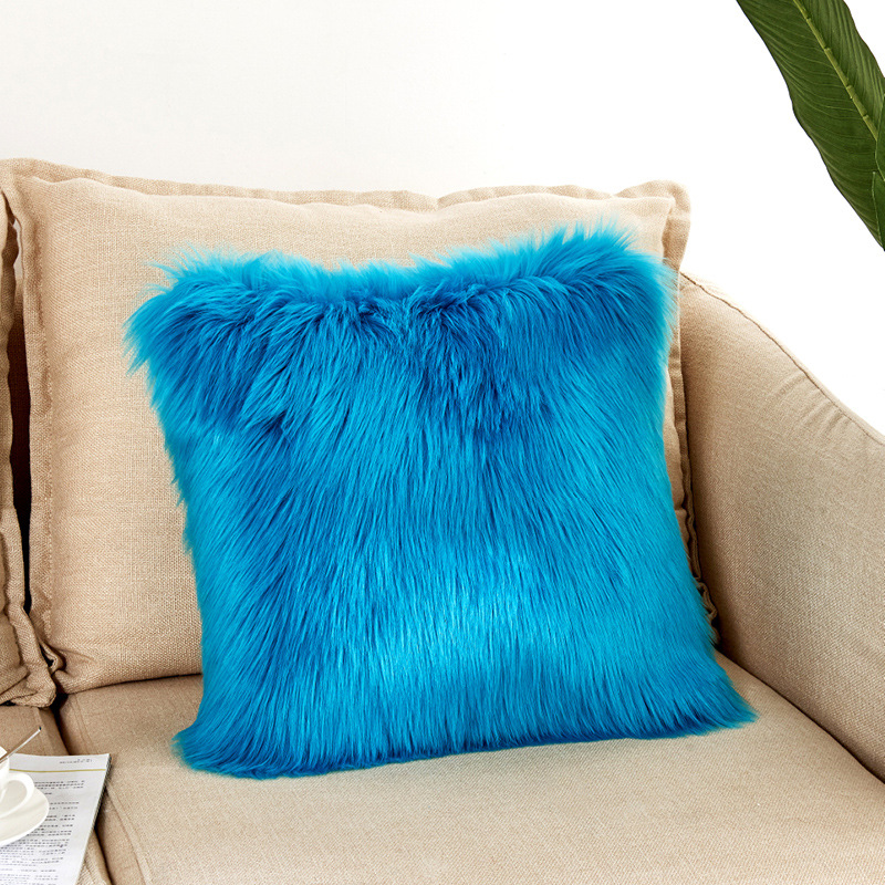 家用简约毛绒靠垫抱枕套可水洗沙发靠垫靠枕不含芯：深蓝色枕套