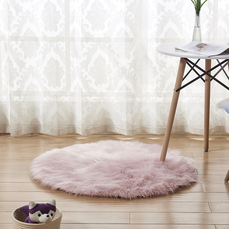 长毛绒地毯瑜伽地垫床边脚垫仿澳洲仿羊毛地毯家用装饰：粉红色