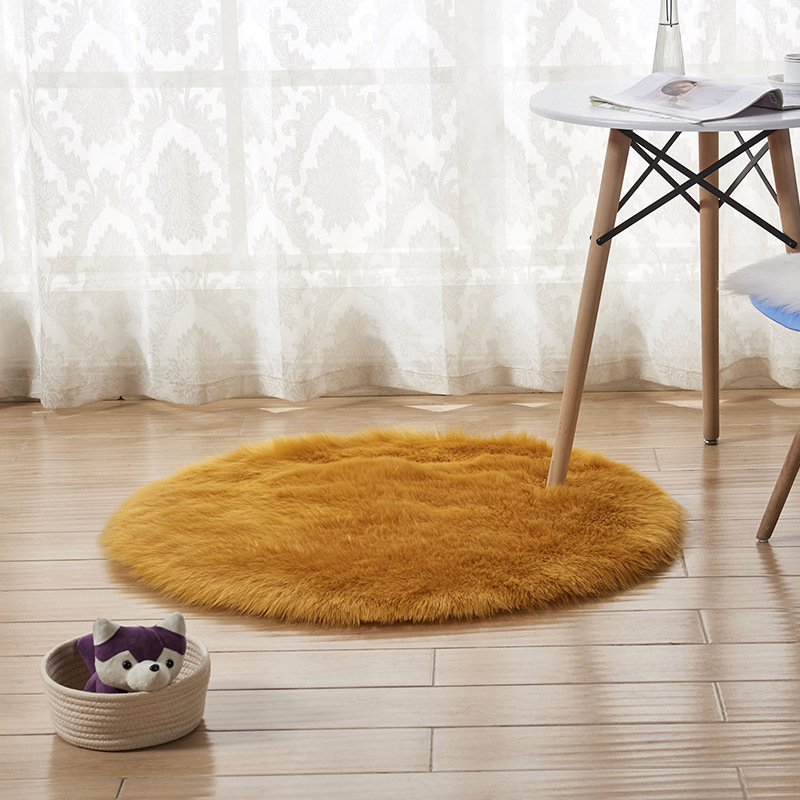 长毛绒地毯瑜伽地垫床边脚垫仿澳洲仿羊毛地毯家用装饰：黄驼色