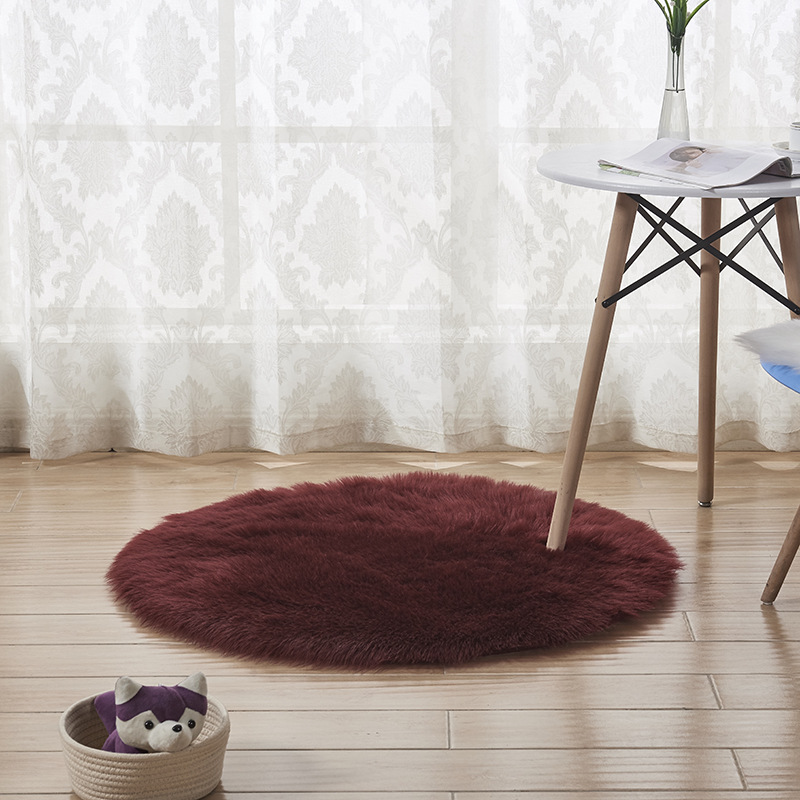 长毛绒地毯瑜伽地垫床边脚垫仿澳洲仿羊毛地毯家用装饰：酒红色