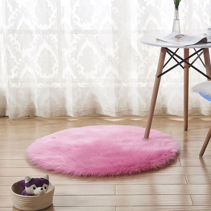 长毛绒地毯瑜伽地垫床边脚垫仿澳洲仿羊毛地毯家用装饰：玫红色