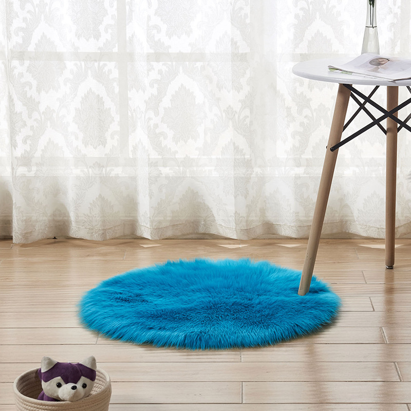 长毛绒地毯瑜伽地垫床边脚垫仿澳洲仿羊毛地毯家用装饰：深蓝色