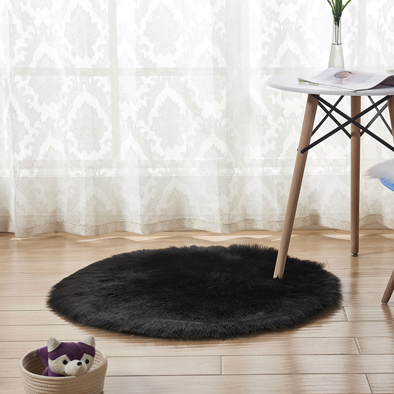 长毛绒地毯瑜伽地垫床边脚垫仿澳洲仿羊毛地毯家用装饰：黑色