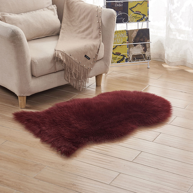 家用欧式地毯客厅地垫长毛绒防寒躺椅办公椅子垫：酒红色