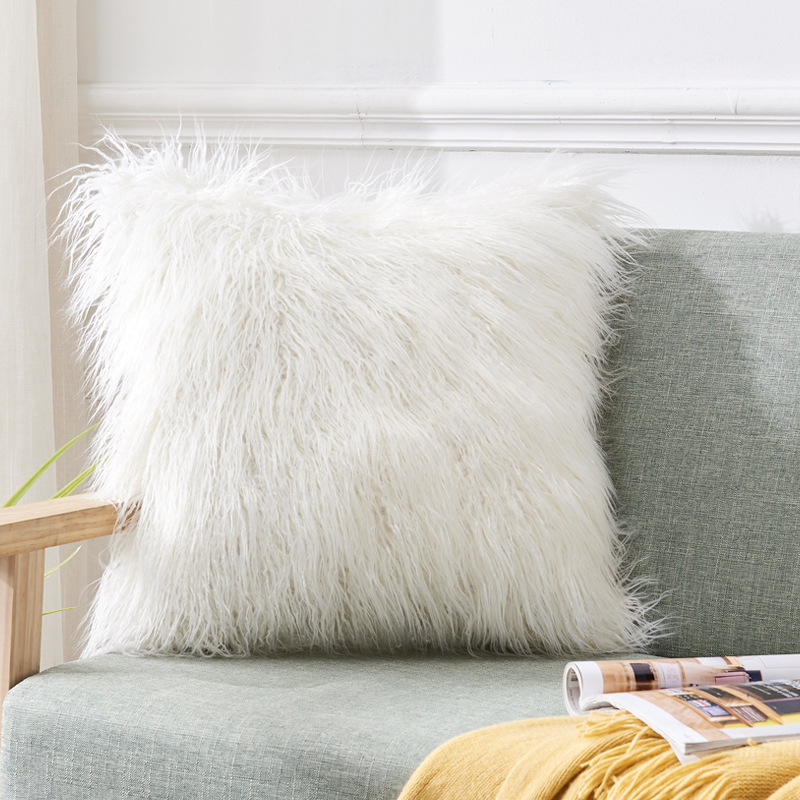 毛绒靠枕家用时尚客厅沙发靠垫卧室舒适抱枕不含芯：白色滩羊毛枕套