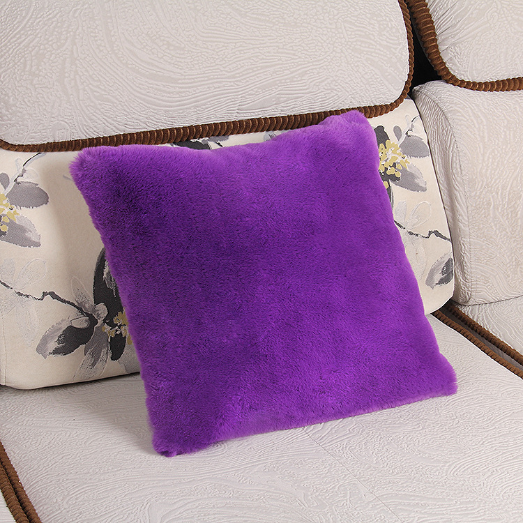 枕套抱枕套防寒沙发毛绒靠垫儿童靠枕家居枕不含芯：兔毛紫色枕套