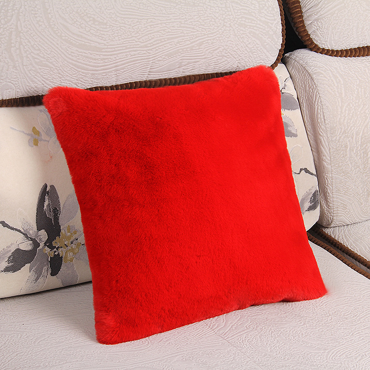 枕套抱枕套防寒沙发毛绒靠垫儿童靠枕家居枕不含芯：兔毛大红色枕套