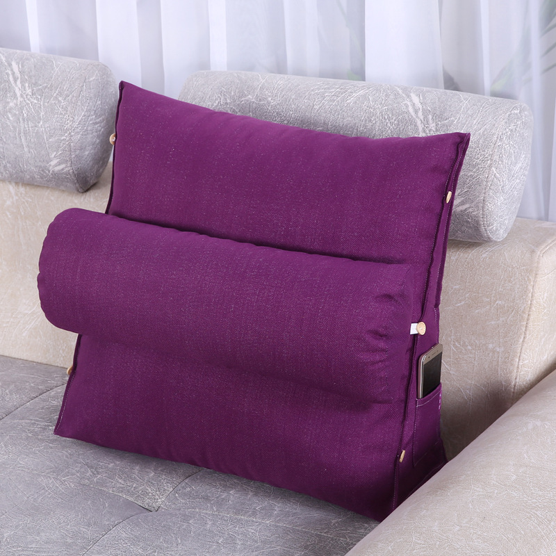 可拆洗纯色仿亚麻腰靠 沙发三角靠垫 飘窗靠枕床头靠背垫：深紫