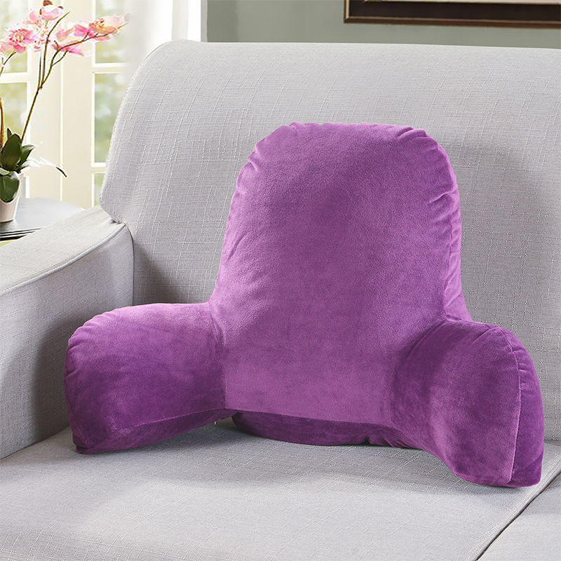 纯色灯芯绒靠垫带扶手腰靠沙发靠背枕保暖水晶绒抱枕：紫色