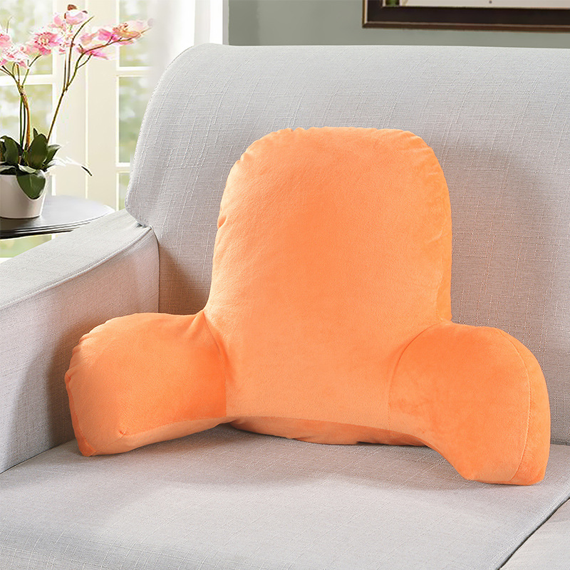 纯色灯芯绒靠垫带扶手腰靠沙发靠背枕保暖水晶绒抱枕：橘色