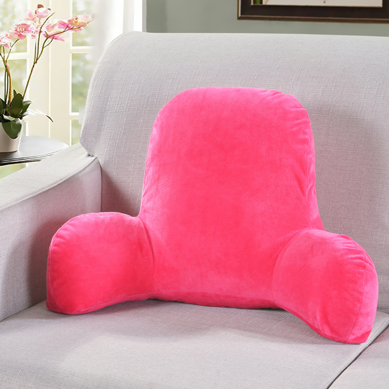 纯色灯芯绒靠垫带扶手腰靠沙发靠背枕保暖水晶绒抱枕