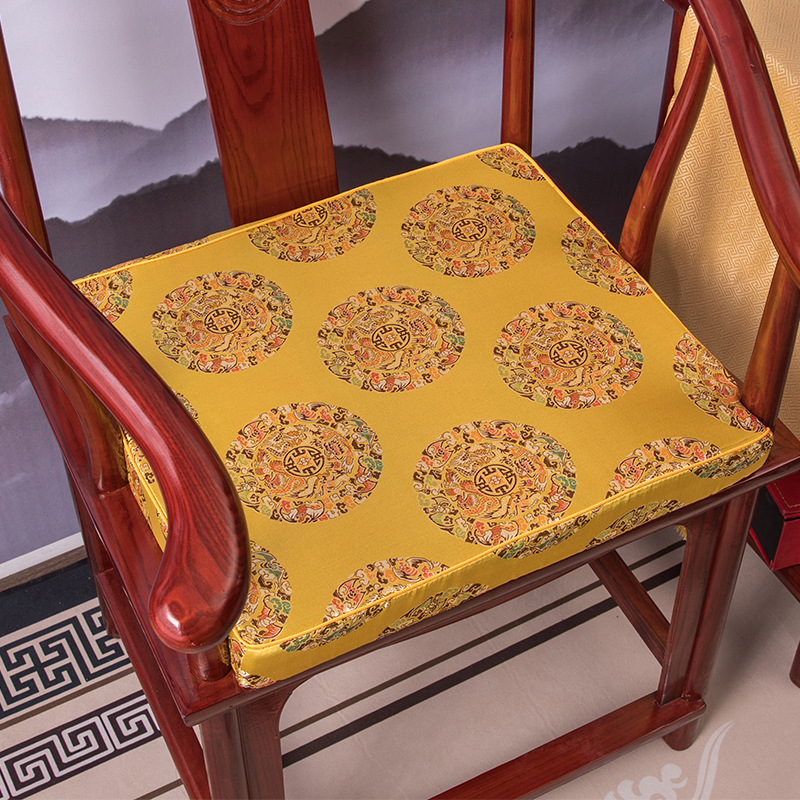 新中式椅子垫加硬35D海绵坐垫红木沙发垫福禄寿垫子：金黄五龙团