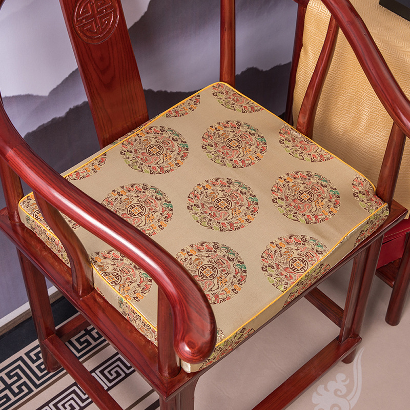 新中式椅子垫加硬35D海绵坐垫红木沙发垫福禄寿垫子：泥金五龙团