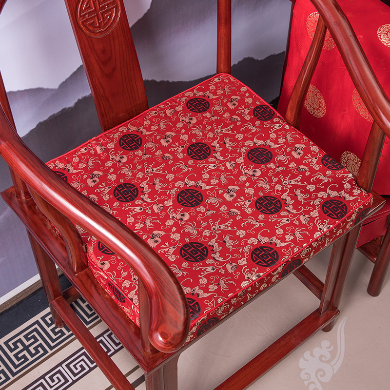 新中式椅子垫加硬35D海绵坐垫红木沙发垫福禄寿垫子：石榴花