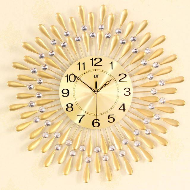 轻奢风镶钻家饰时钟铁艺时尚客厅装饰挂钟亚马逊新款钟表：JT1301BW-60
