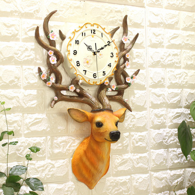 鹿头挂钟客厅现代简约艺术奢华个性时尚大气卧室欧式家用创意钟表：JT1775