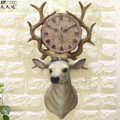 鹿头挂钟客厅现代简约艺术奢华个性时尚大气卧室欧式家用创意钟表：JT1774