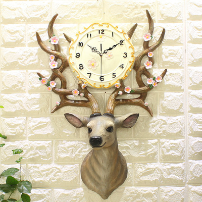 鹿头挂钟客厅现代简约艺术奢华个性时尚大气卧室欧式家用创意钟表：JT1728