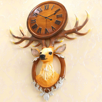 鹿头挂钟客厅现代简约艺术奢华个性时尚大气卧室欧式家用创意钟表：JT1849J-57