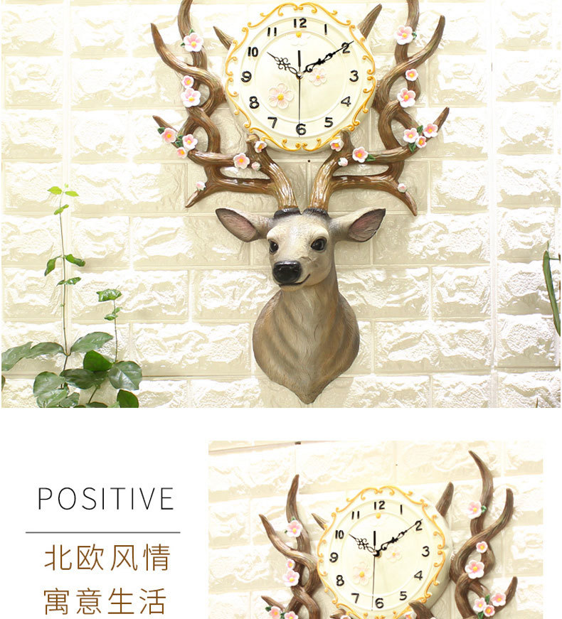 鹿头挂钟客厅现代简约艺术奢华个性时尚大气卧室欧式家用创意钟表
