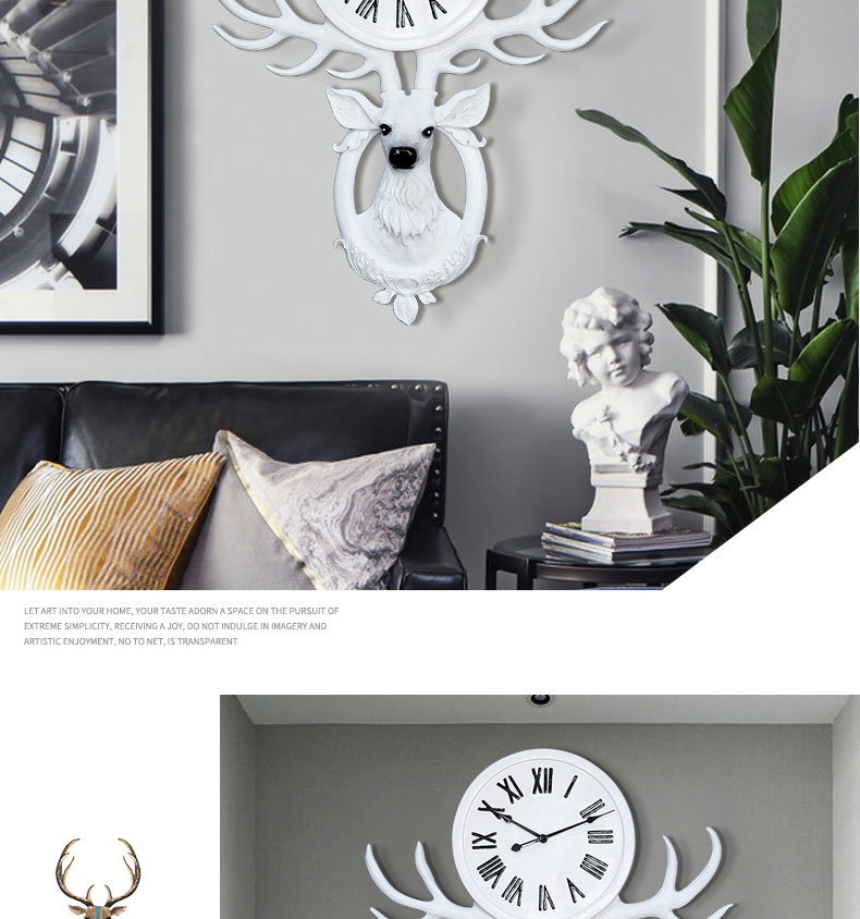 鹿头挂钟客厅现代简约艺术奢华个性时尚大气卧室欧式家用创意钟表