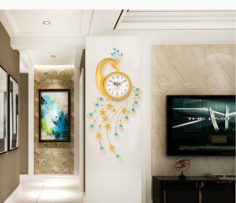 孔雀挂钟客厅装饰创意钟表家用静音个性挂表电子钟石英钟欧式时钟