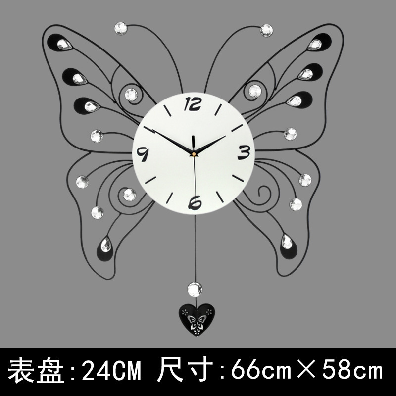 蝴蝶图案客厅静音创意挂钟镶钻装饰挂表个性艺术钟表简约石英钟：JT1504A-51