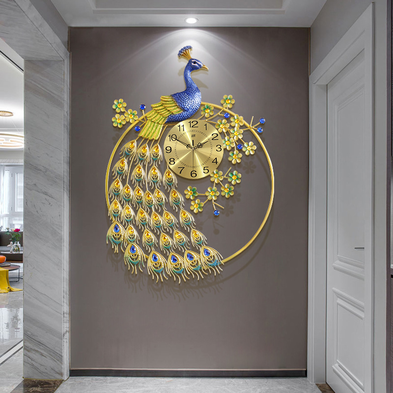 欧式孔雀挂钟客厅钟表创意时钟家用装饰挂表壁钟静音大气石英钟