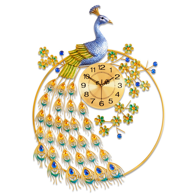 欧式孔雀挂钟客厅钟表创意时钟家用装饰挂表壁钟静音大气石英钟：JT1971N-60