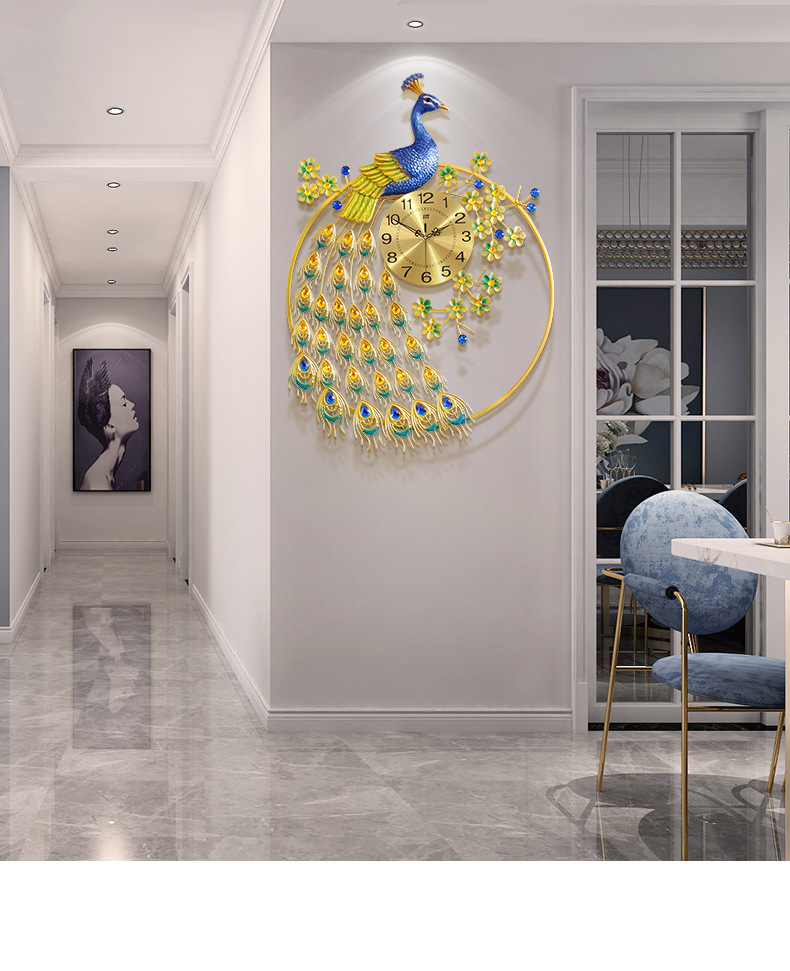欧式孔雀挂钟客厅钟表创意时钟家用装饰挂表壁钟静音大气石英钟