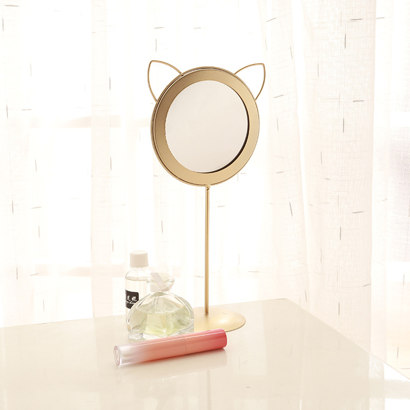 现代简约可爱猫耳朵化妆镜金属镜子猫耳朵首饰架