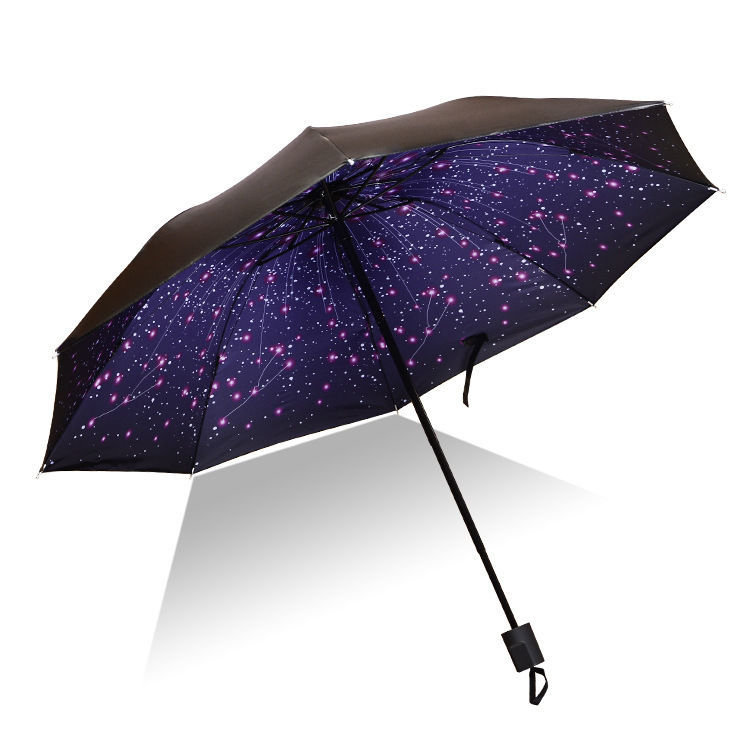 星空晴雨伞女两用男个性创意学生黑胶折叠太阳伞防晒防紫外线：繁星-手动