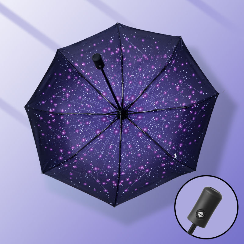 星空晴雨伞女两用男个性创意学生黑胶折叠太阳伞防晒防紫外线：繁星-自动