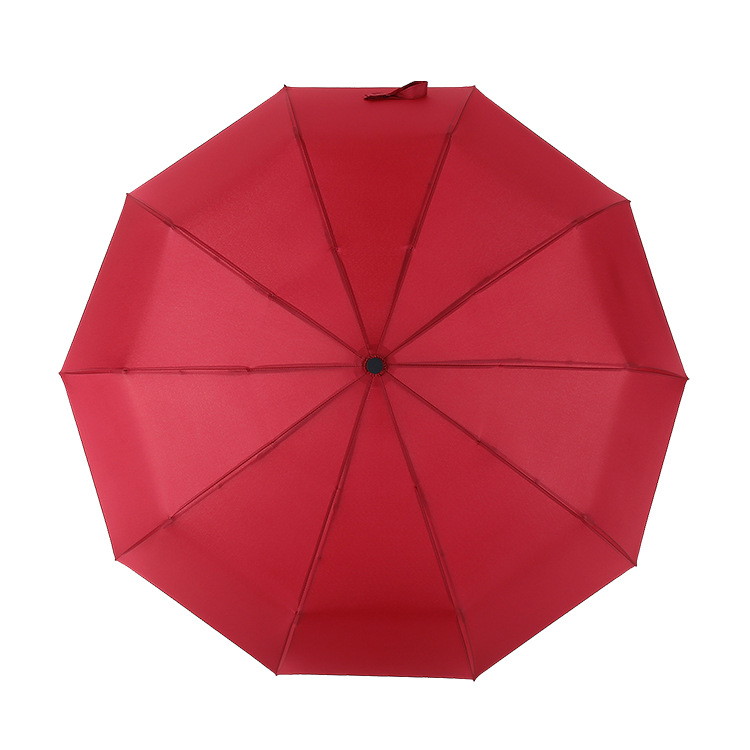 十骨全自动三折叠晴雨伞 防风加固太阳伞经典纯色商务广告伞：红色