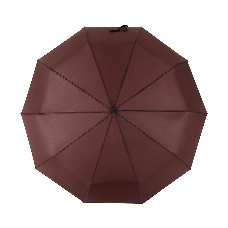 十骨全自动三折叠晴雨伞 防风加固太阳伞经典纯色商务广告伞：咖啡