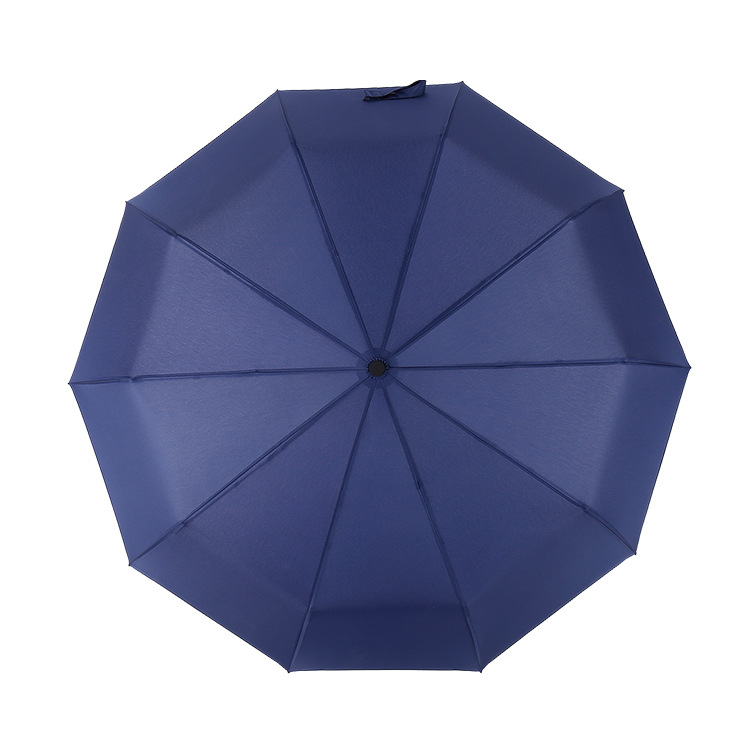 十骨全自动三折叠晴雨伞 防风加固太阳伞经典纯色商务广告伞：藏蓝