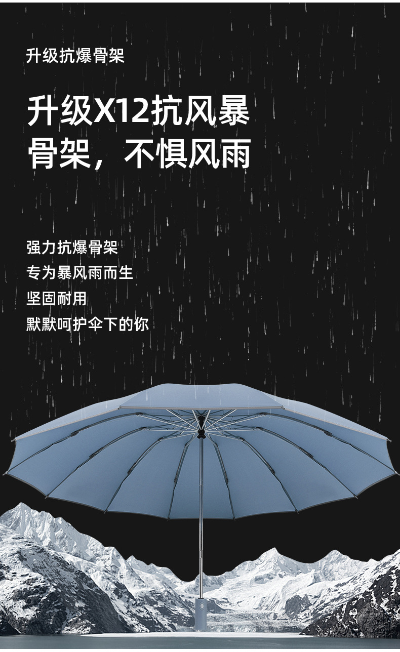 雨伞全自动 三折自动伞黑胶遮阳防晒晴雨伞广告太阳伞