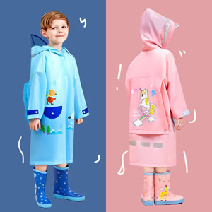 Smally儿童EVA雨衣带书包位宝宝学生全身雨披 卡通恐龙上防水雨具
