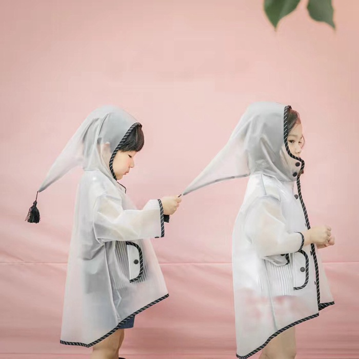 儿童雨衣 女童幼儿园雨披ins跨境宝宝可爱流苏尖尖帽男童透明雨衣