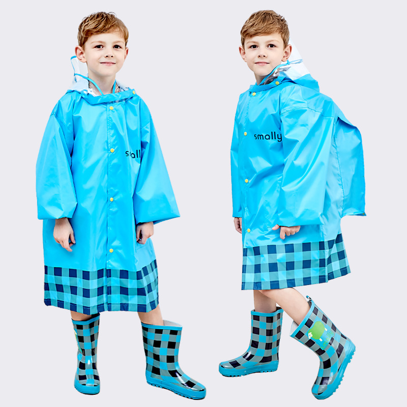 Smally雨衣儿童韩国雨披男女童松紧袖大帽檐小学生可爱连体雨衣：蓝色【书包位雨衣】
