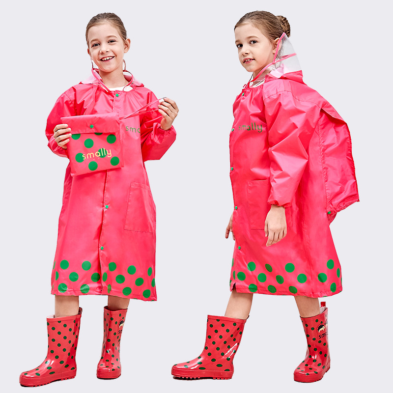 Smally雨衣儿童韩国雨披男女童松紧袖大帽檐小学生可爱连体雨衣：玫红【书包位雨衣】