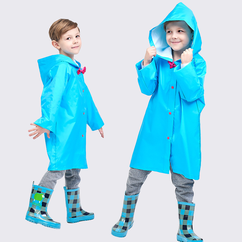 Smally 环保尼龙儿童雨衣外贸蝴蝶结防水韩国时尚幼儿园雨披：蓝色